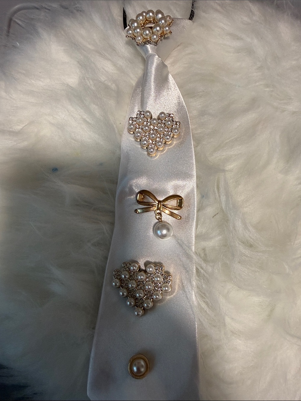 Pearl and Gold Accent Satin Tie Necklace